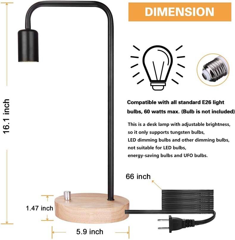 Dimmable Solid Wood Iron Nordic Table Lamp