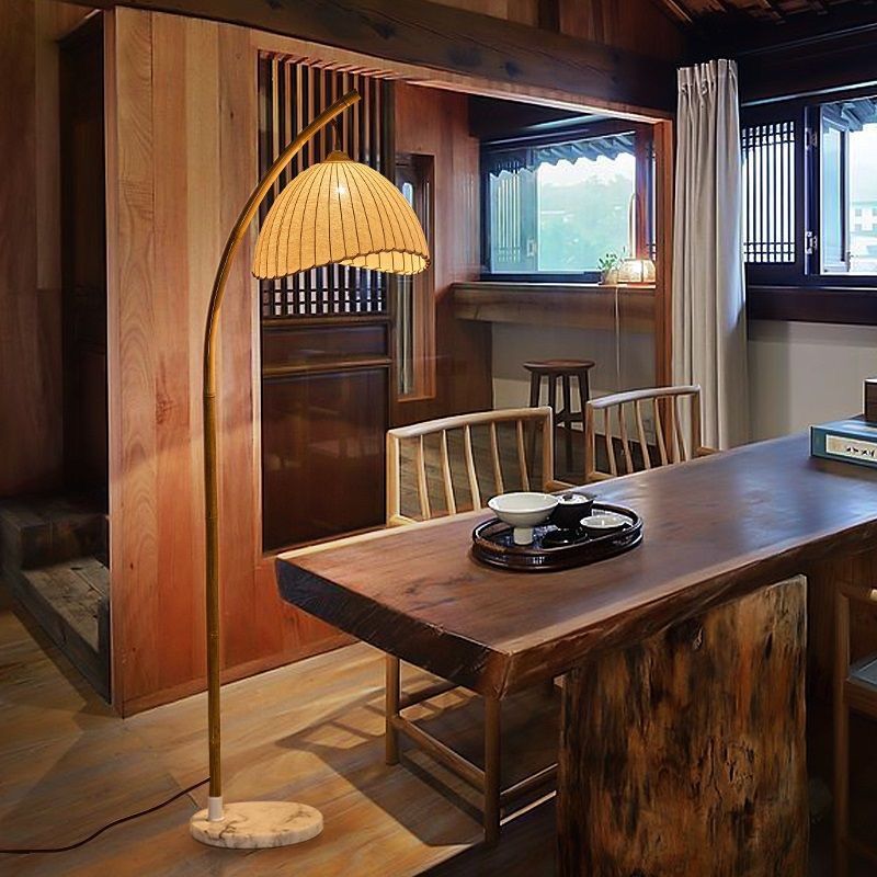 Dimmable Rattan Bamboo Arc Floor Lamp