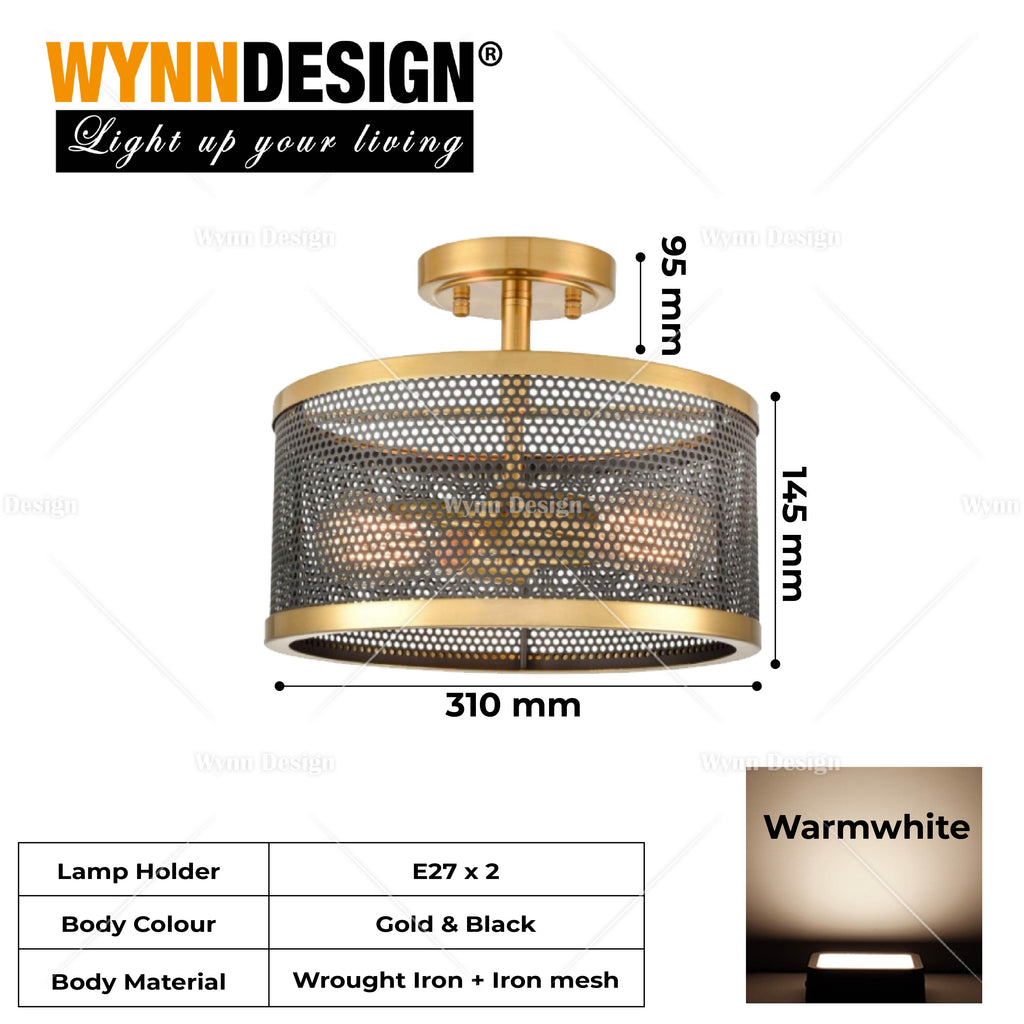 Brass Mesh Semi-flush Ceiling Light
