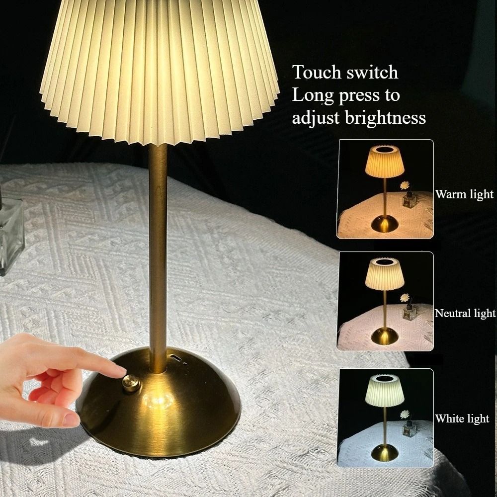 Touch Stepless Dimmable Pleated LED Table Lamp