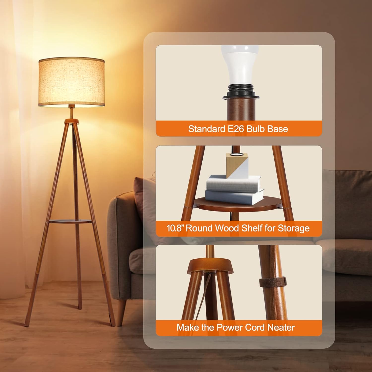 Nordic Wood Tripod Floor Lamp