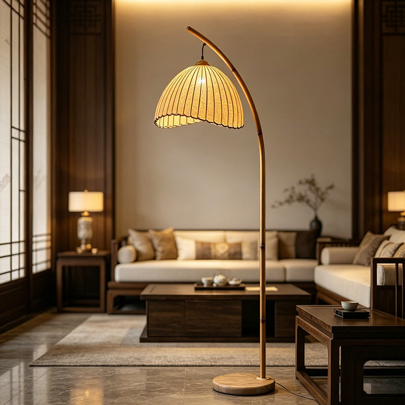 Dimmable Rattan Bamboo Arc Floor Lamp
