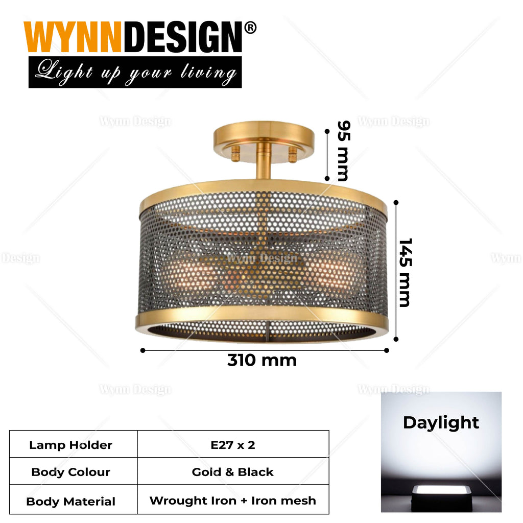 Brass Mesh Semi-flush Ceiling Light