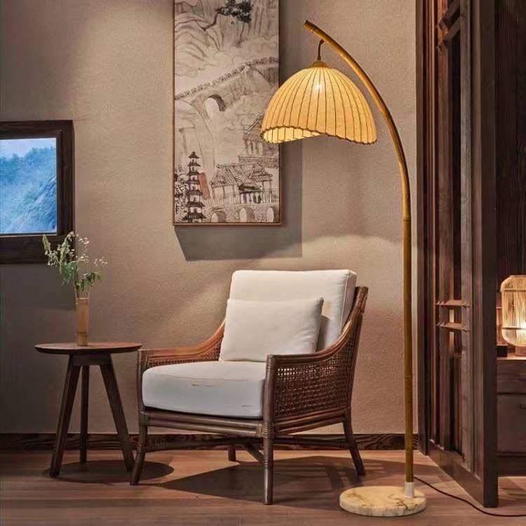 Dimmable Rattan Bamboo Arc Floor Lamp