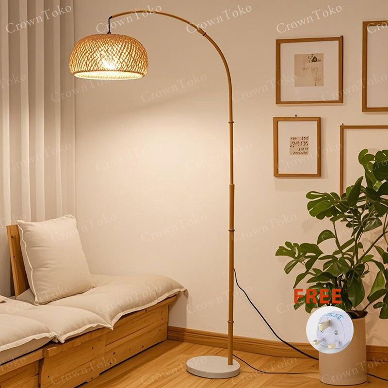 Woven Bamboo Arc Floor Lamp
