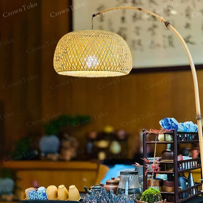 Woven Bamboo Arc Floor Lamp