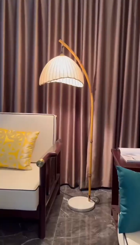 Dimmable Rattan Bamboo Arc Floor Lamp