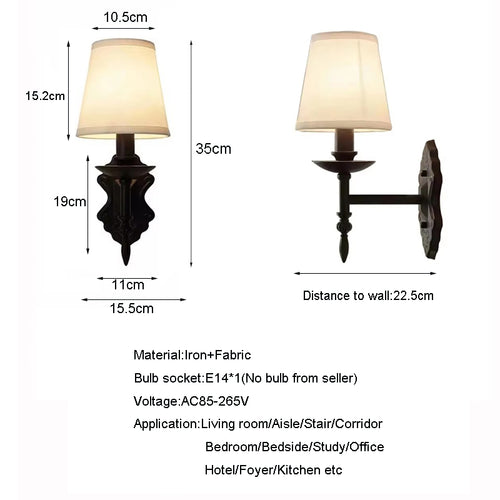 American Black Iron Fabric Wall Sconce