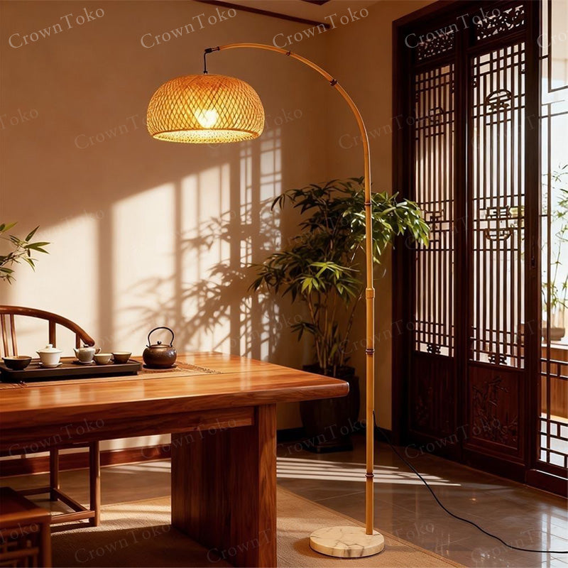 Woven Bamboo Arc Floor Lamp