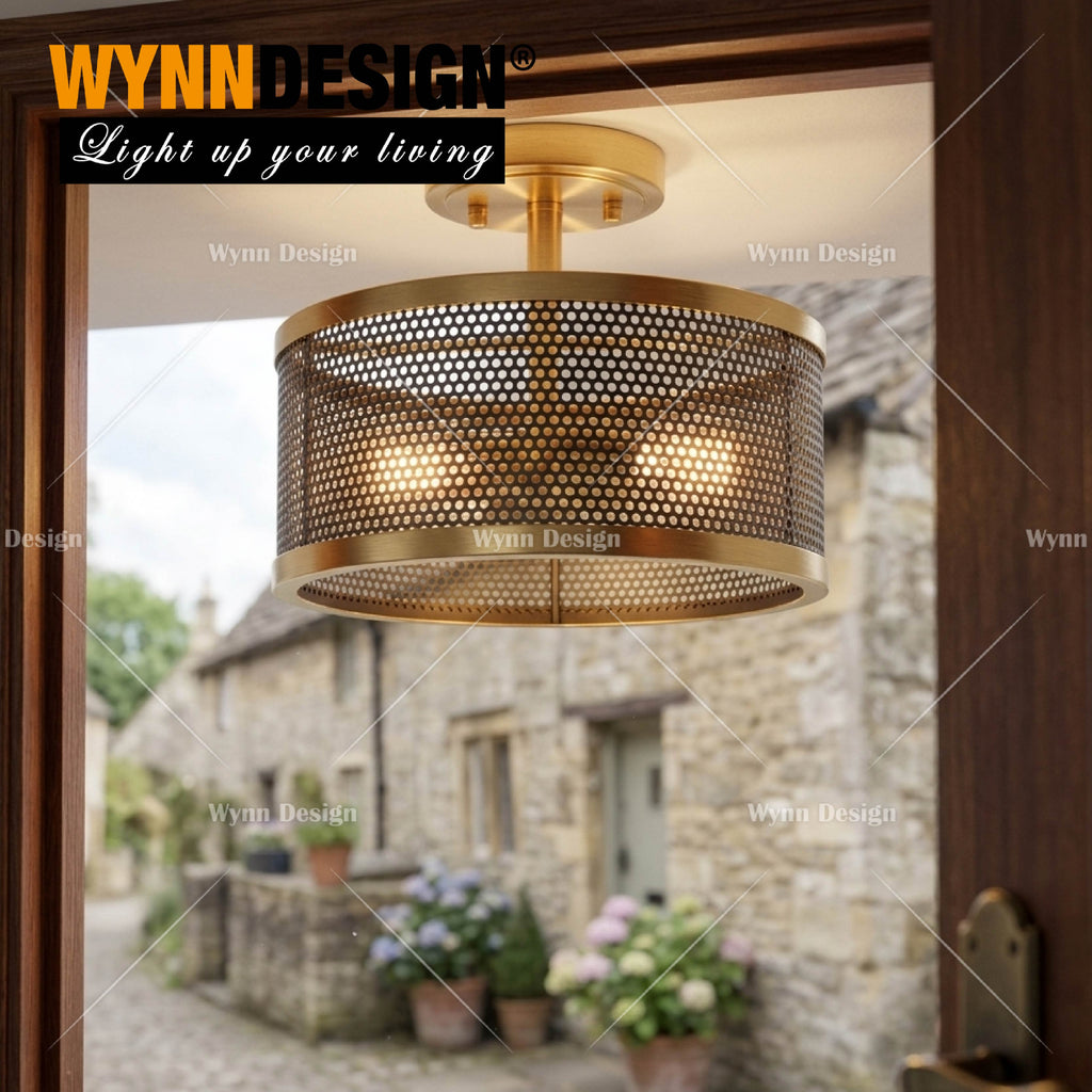 Brass Mesh Semi-flush Ceiling Light