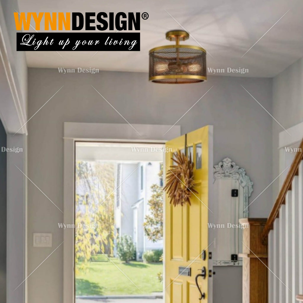 Brass Mesh Semi-flush Ceiling Light